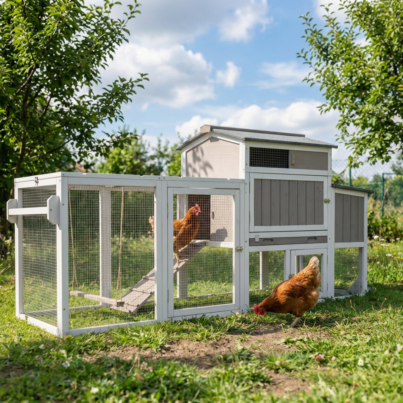 Small Chicken Coop with Run for 2–3 Chickens-Transparent Baffle Roof - PET82