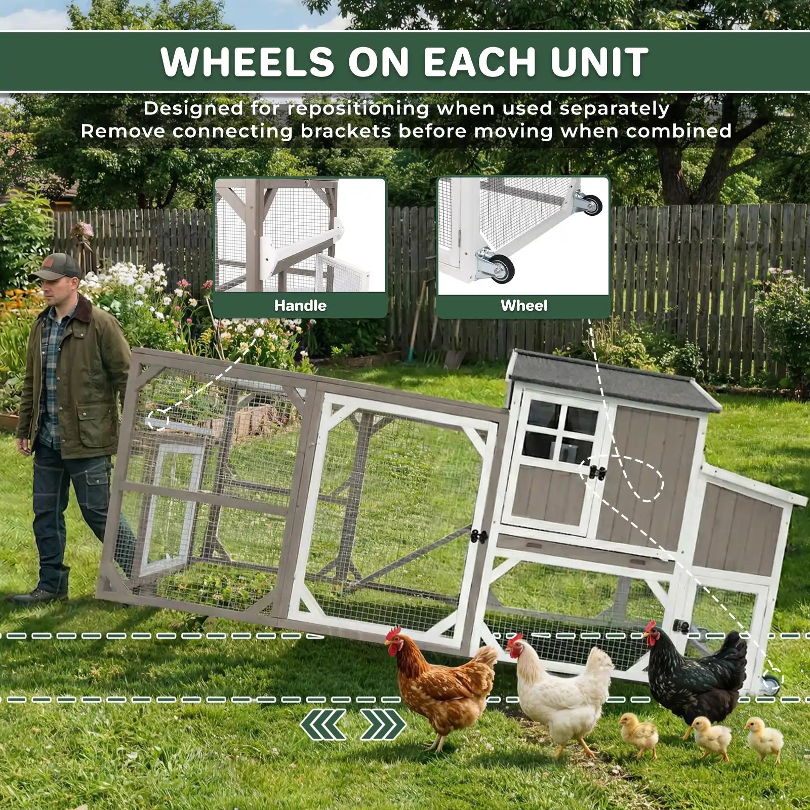 Medium Chicken Coop with Run for 4-8 Chickens Expandable to Large Coop - PET24