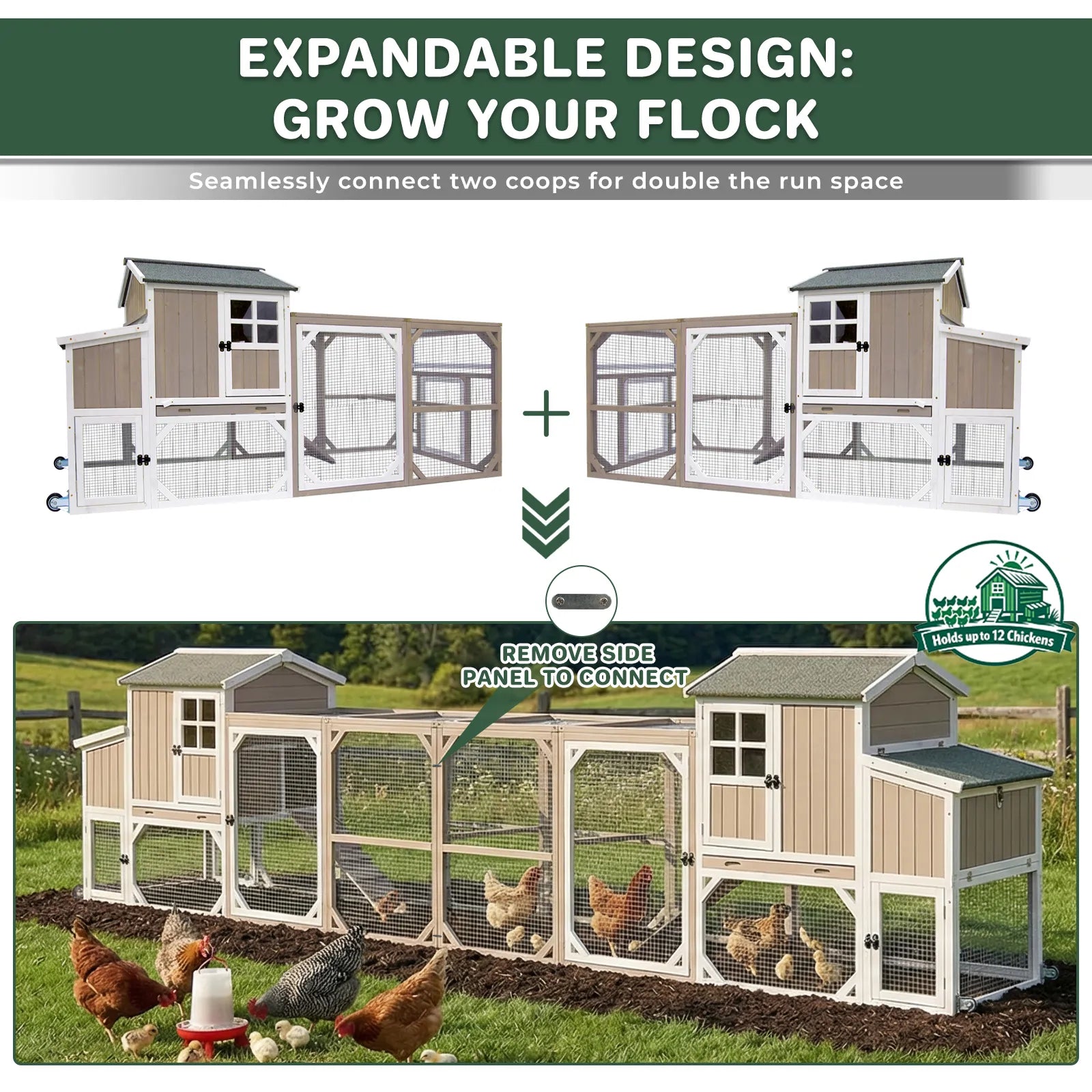 Medium Chicken Coop with Run for 4-8 Chickens Expandable to Large Coop - PET24