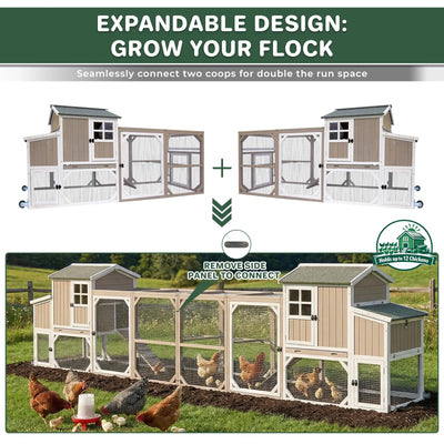 Medium Chicken Coop with Run for 4-8 Chickens Expandable to Large Coop - PET24