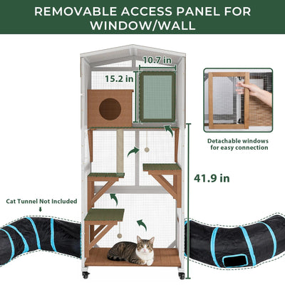 62.6" Mobile Wooden Outdoor Catio with Scratching Post & House - PET99