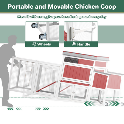 Weatherproof Hen House Chicken Coop on Wheels with Run-PET82-REDWHITE