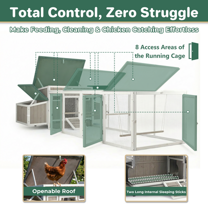 106" Chicken Coop with Run for 2-6 Chickens, 4 Nesting Boxes & Swing-PET8488