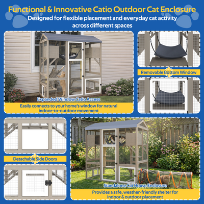 4-Tier Catio Outdoor Cat Enclosure, Large Weatherproof Cat House with Sleeping Condos & Window Access for Multiple Cats