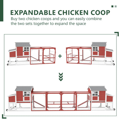 Medium Chicken Coop with Run for 4-8 Chickens Expandable to Large Coop