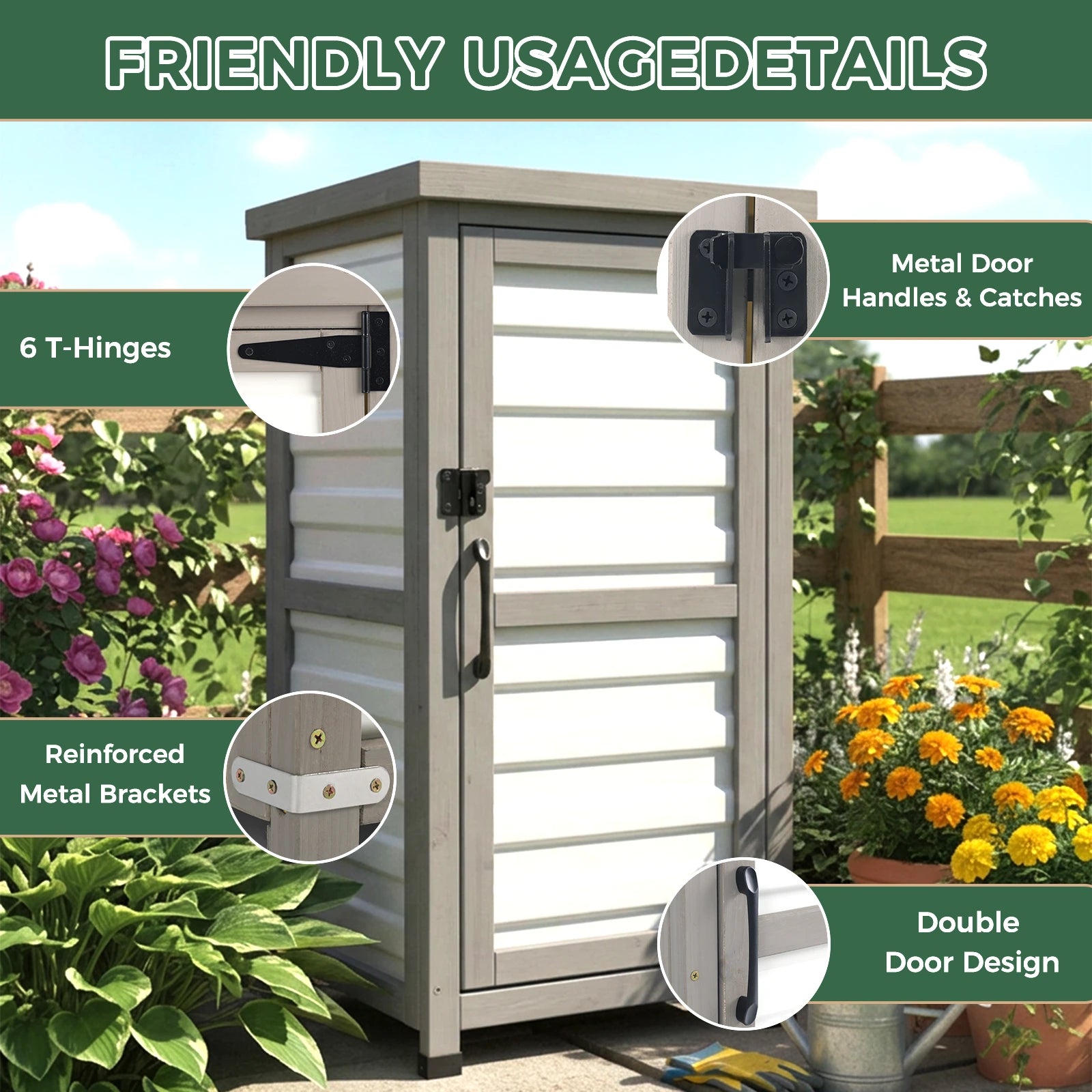Outdoor Waterproof Storage Cabinet with Metal Top & Adjustable Shelves-GF35