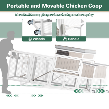 Weatherproof Hen House Chicken Coop on Wheels with Run-PET82-GREYWHITE