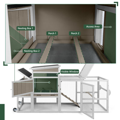 Medium Chicken Coop with Run for 2-6 Chickens with Wheels - PET23NEW