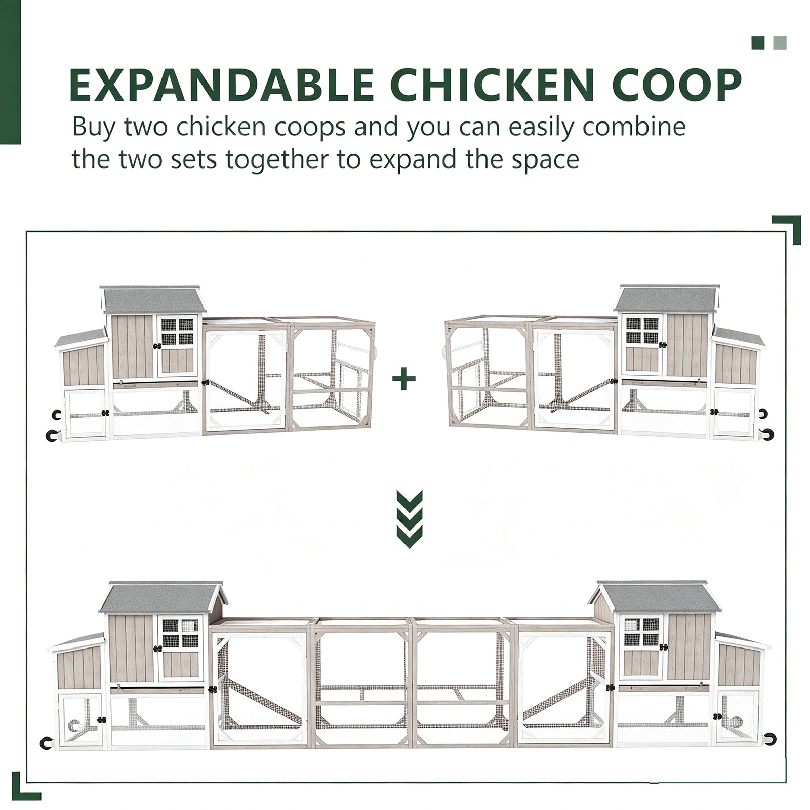 Medium Chicken Coop with Run for 4-8 Chickens Expandable to Large Coop - PET24