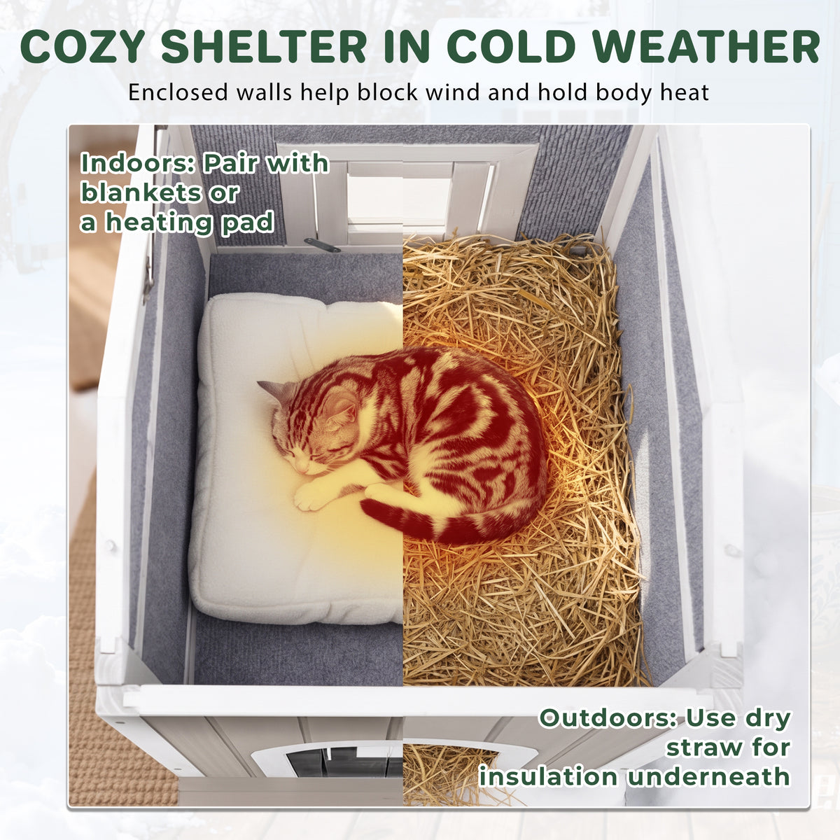 2-Story Insulated Wooden Cat House with Balcony & Escape Door - PET70-TI