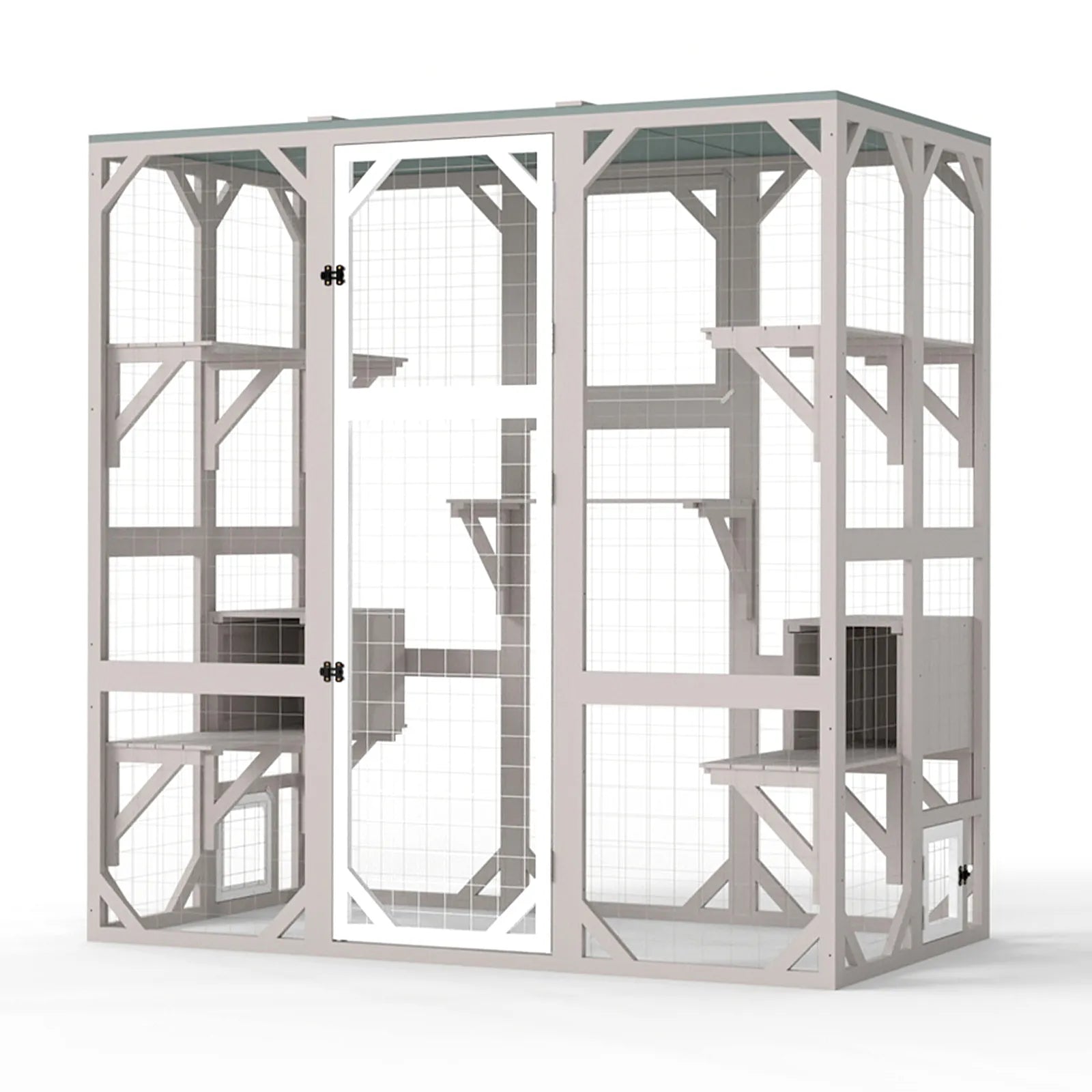 PETSCOSSET 71″ Catio Outdoor Cat Enclosure Large Wooden Cat House with 5 Platforms for Multiple Cats,Wood