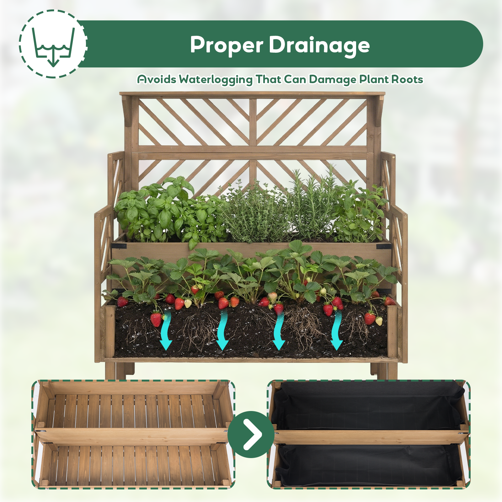 2-Tier Raised Garden Bed with Trellis & Reinforced Corners-GF52