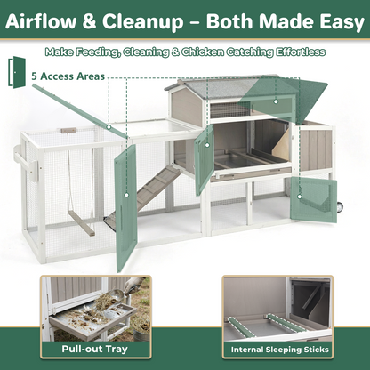 Weatherproof Hen House Chicken Coop on Wheels with Run-PET82-GREYWHITE