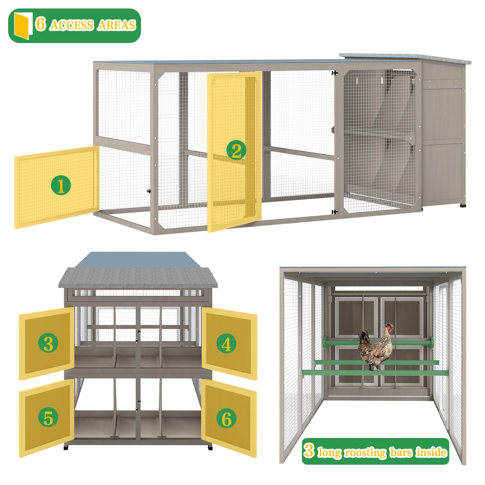 Large 6-Nest Chicken Coop with Run, Waterproof Cover for 4-6 Hens-PET28