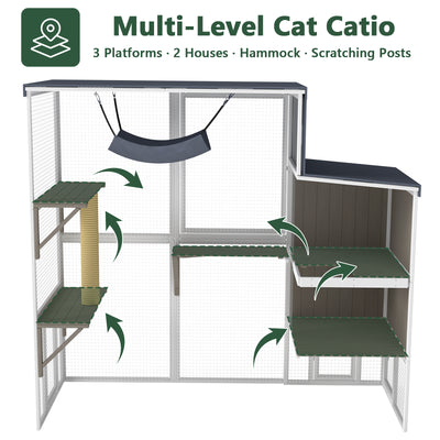 Large Walk-in Catio with Cat House Multi-Level Outdoor-PET93