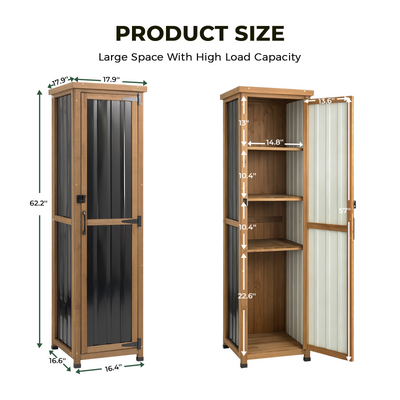 62" Tall Narrow Outdoor Storage Cabinet Waterproof Shed with Metal Top-GF36