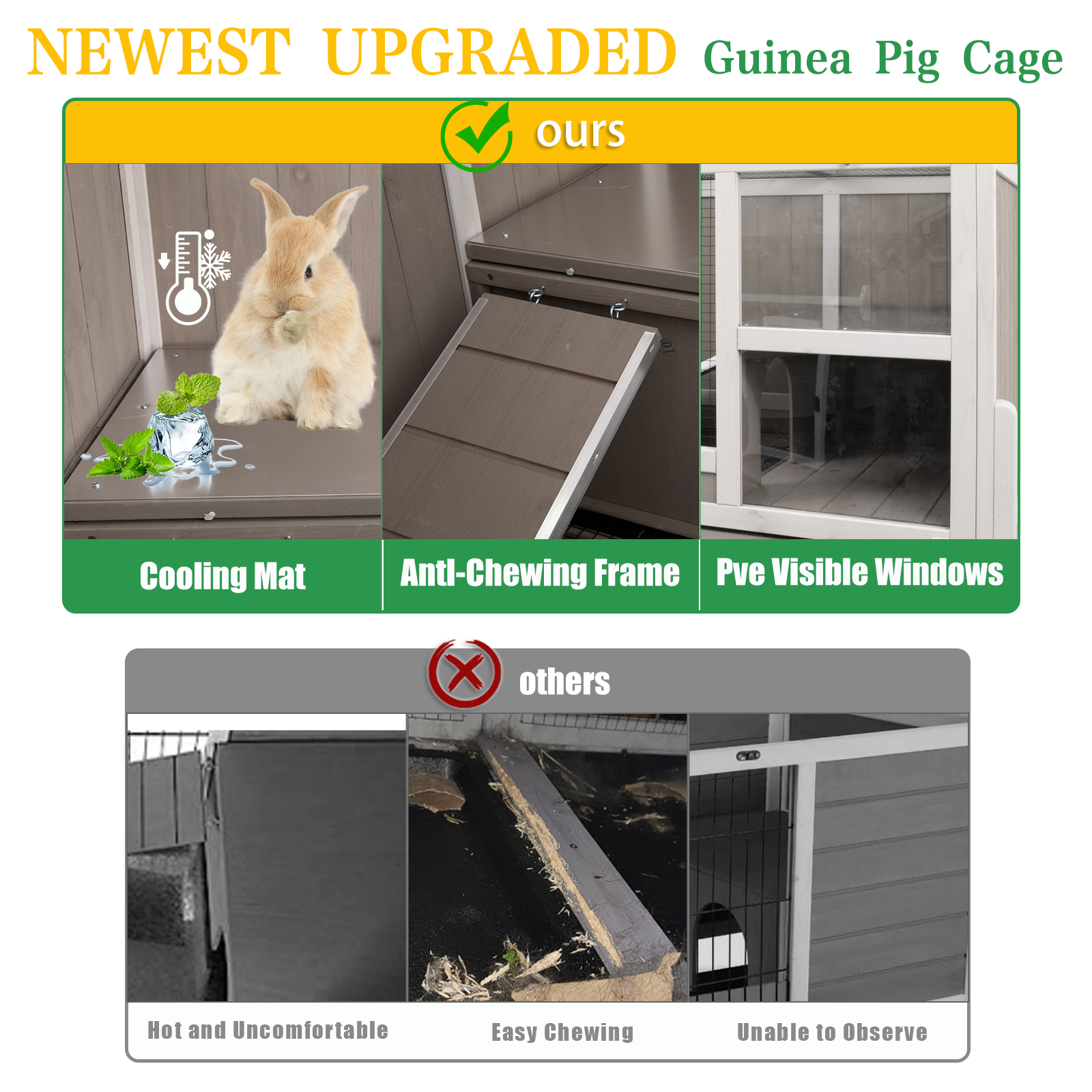 3-Story Wooden Guinea Pig Cage Rabbit Hutch with Stand & Hammock-PET38NEW