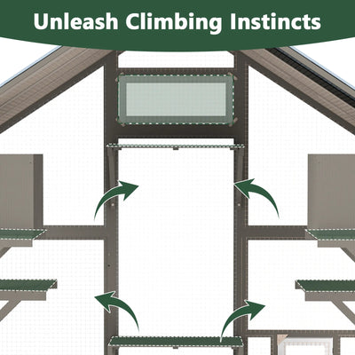 Expandable Outdoor Cat Catio with Muti Platforms, Two Rest Rooms-PET03
