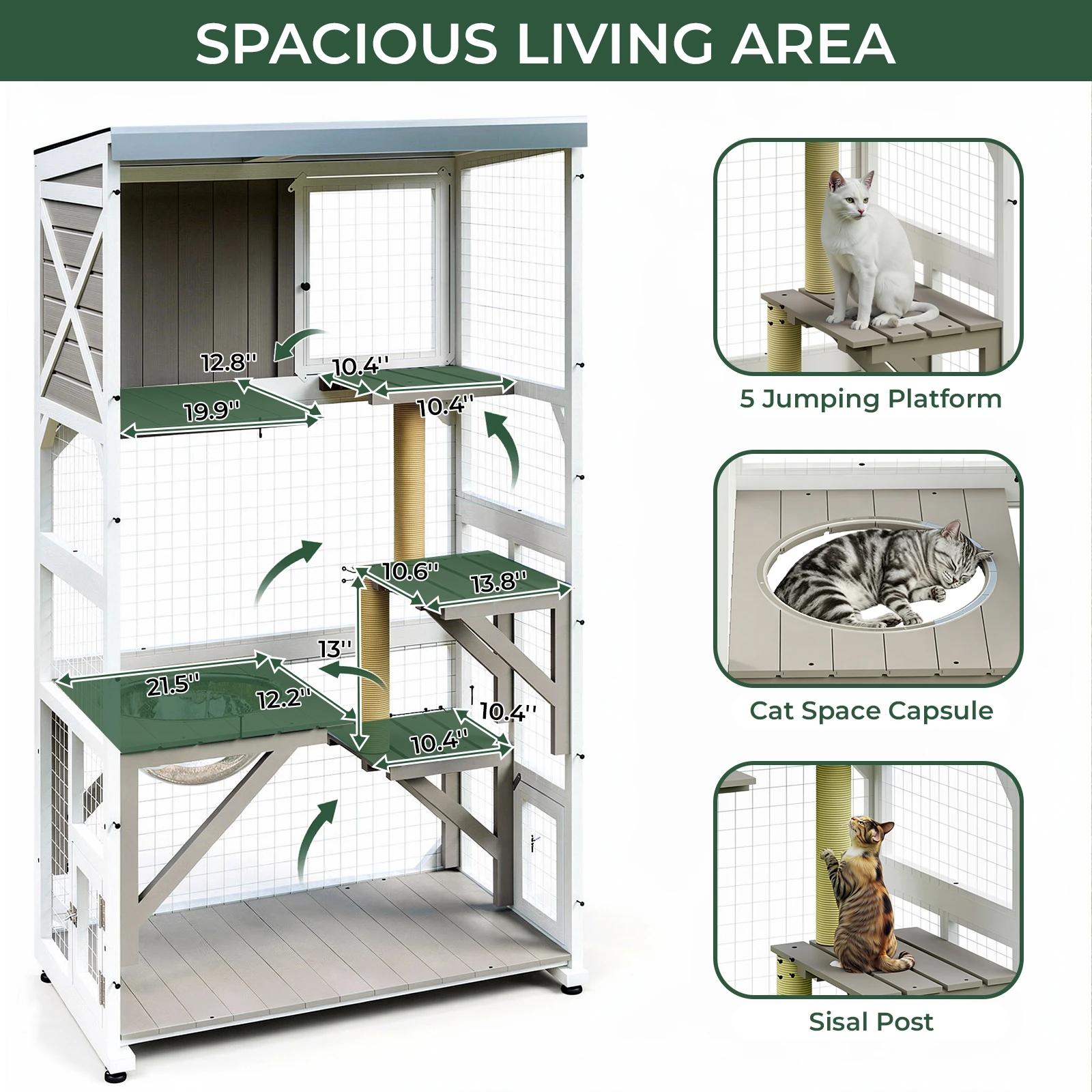 63.5"Mobile  Catio Enclosure on Wheels with Scratching Posts & Window Access-PET77