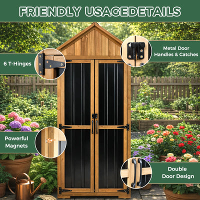 27.55″L Outdoor Storage Shed, Wooden Garden Tool Cabinet-GF34
