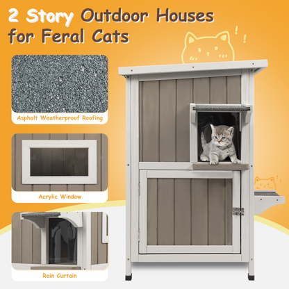 Weatherproof Two-Story Feral Cat Shelter Cat House -PET20
