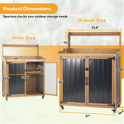 Mobile Potting Bench & Storage Cabinet with Lockable Wheels-GF40