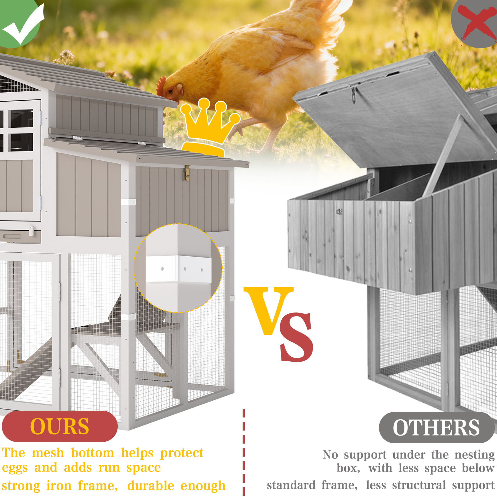 Expandable Large Chicken Coop Hen House with Run & 4 Nesting Boxes-PET85-GREYWHITE