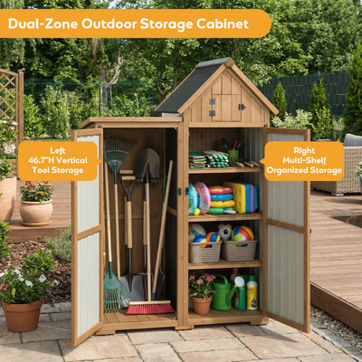Outdoor Storage Cabinet, Wood & Metal Garden Shed with Lockable Doors-GF41