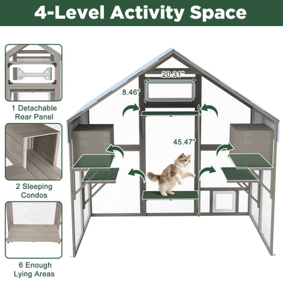 Large Walk-in Catio with 2 Rest Rooms & Multi-Platforms  - PET03