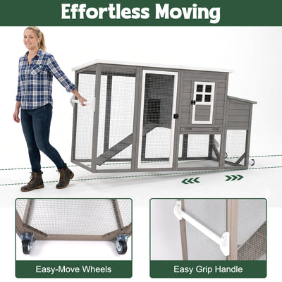 Small Chicken Coop with Run for 2-3 Chickens with Wheels