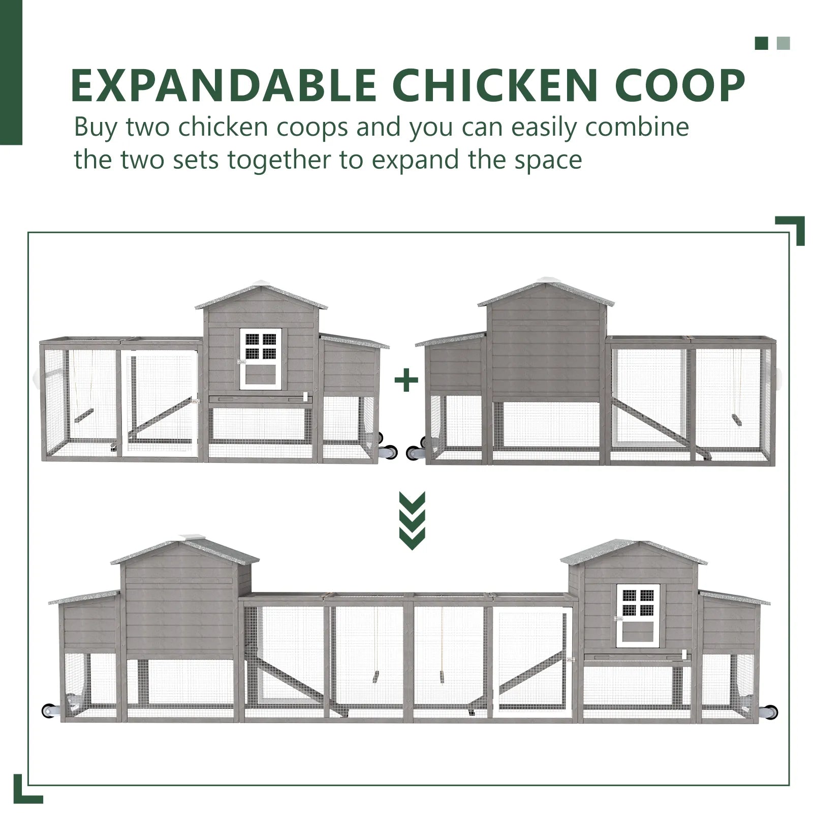 Medium Chicken Coop for 3-5 Chickens with Nesting Box, Tray and Wheels - PET21W