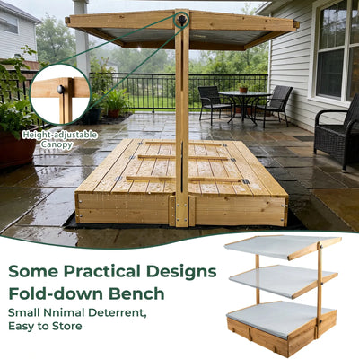 Kids Sand Box - Wooden Outdoor Rotatable Canopy Brown - GF01