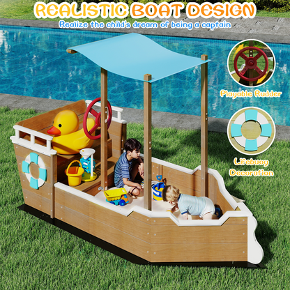 UV-Resistant Ship Sandbox with Built-in Seats & Storage, Liner, for Kids 2-8-GF02
