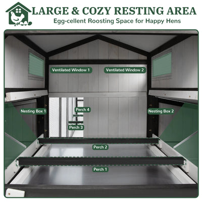 Large chicken coop with run for 4–12 chickens, includes 4 nesting boxes - PET27