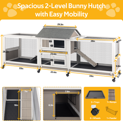 Large Outdoor Wooden Rabbit Hutch with Double Runs & Wheels-PET81