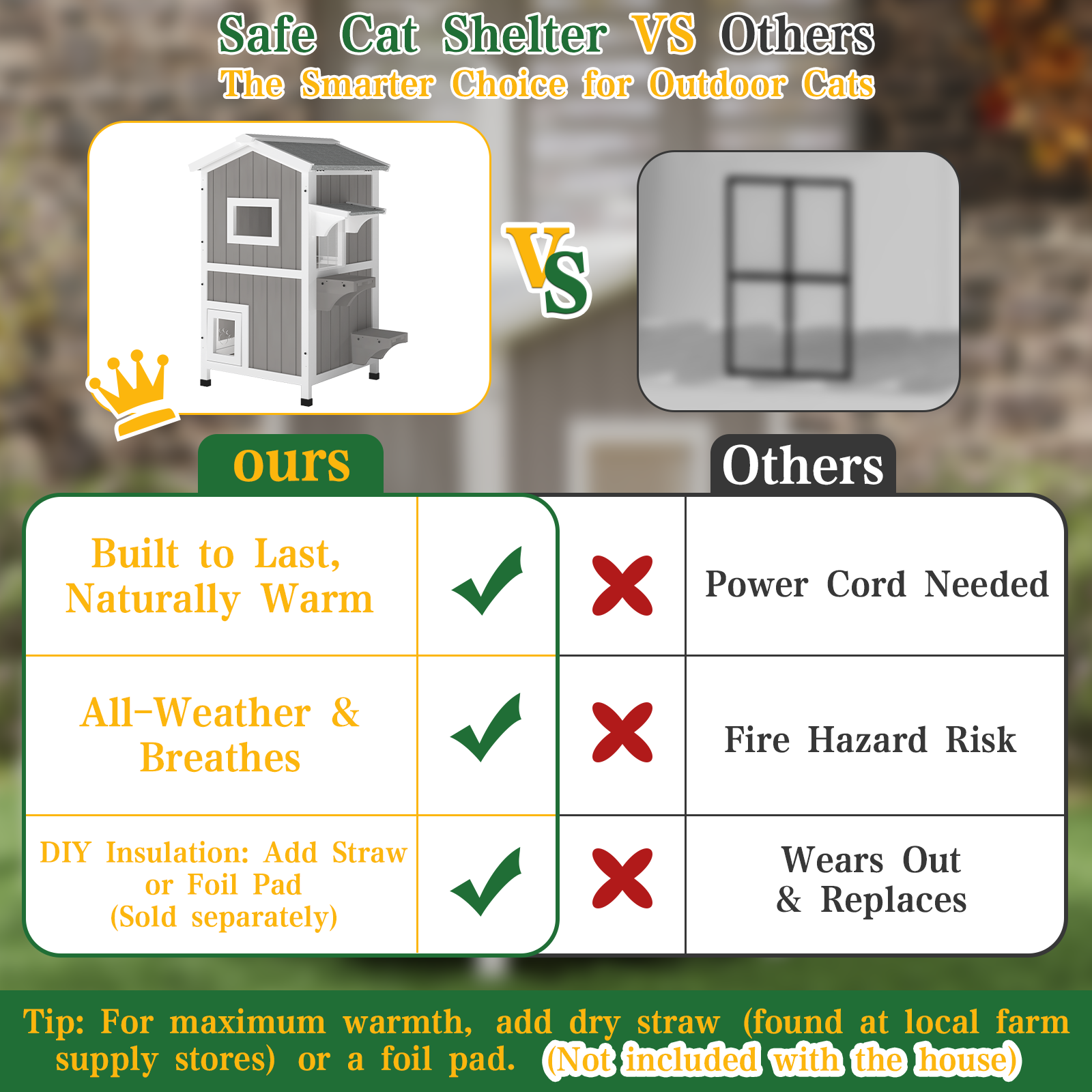 Two-Story Wooden Feral Cat Shelter with Asphalt Roof-04-GREYWHITE