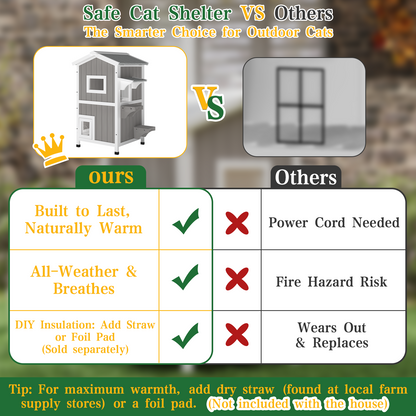 Two-Story Wooden Feral Cat Shelter with Asphalt Roof-04-GREYWHITE