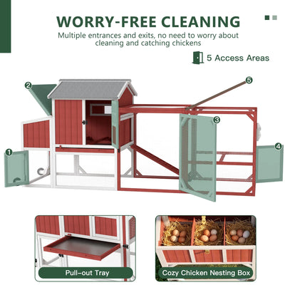 Medium Chicken Coop with Run for 4-8 Chickens Expandable to Large Coop