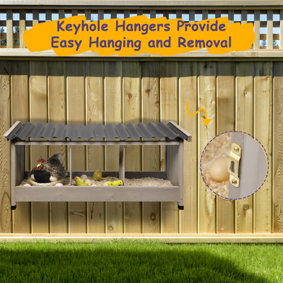 Triple nesting box installed inside a chicken coop