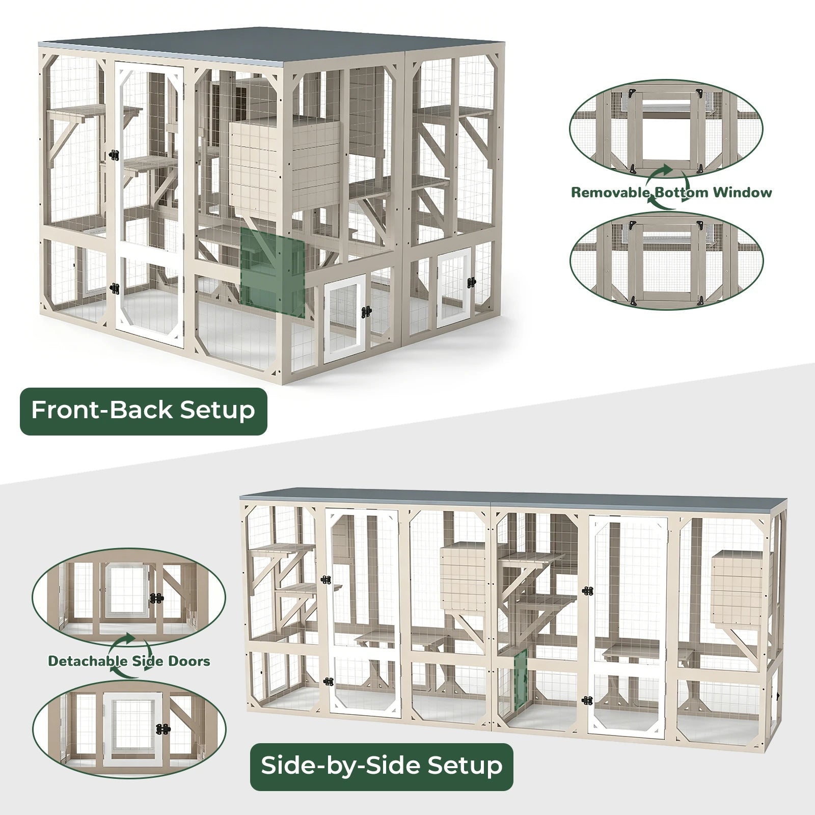 Large Solid Wood Outdoor Catio Enclosure with Platforms - PET16NEW
