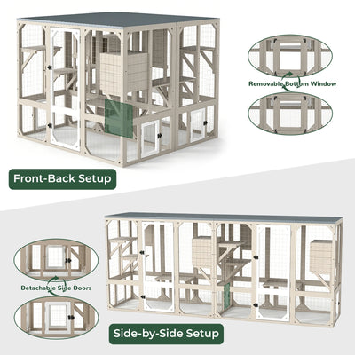 Large Solid Wood Outdoor Catio Enclosure with Platforms - PET16NEW