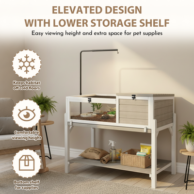 Wooden Tortoise  Enclosure with Detachable Legs, Light Stand & Storage Shelf-TOR04