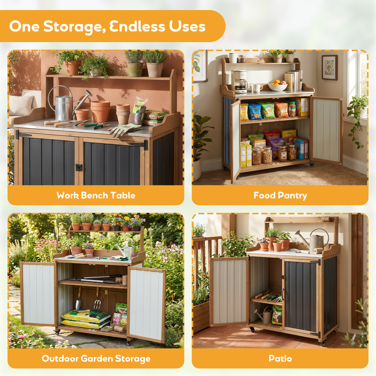 Mobile Potting Bench & Storage Cabinet with Lockable Wheels-GF40