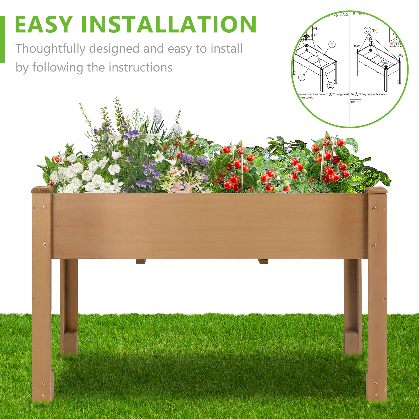 Planter box in use with soil and growing plants