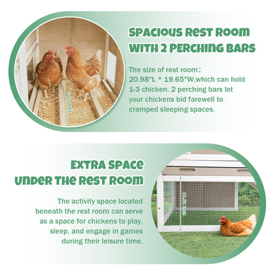 PETSCOSSET Wooden Chicken Coop, Elevated Hen House with 3-Compartment Nesting Box