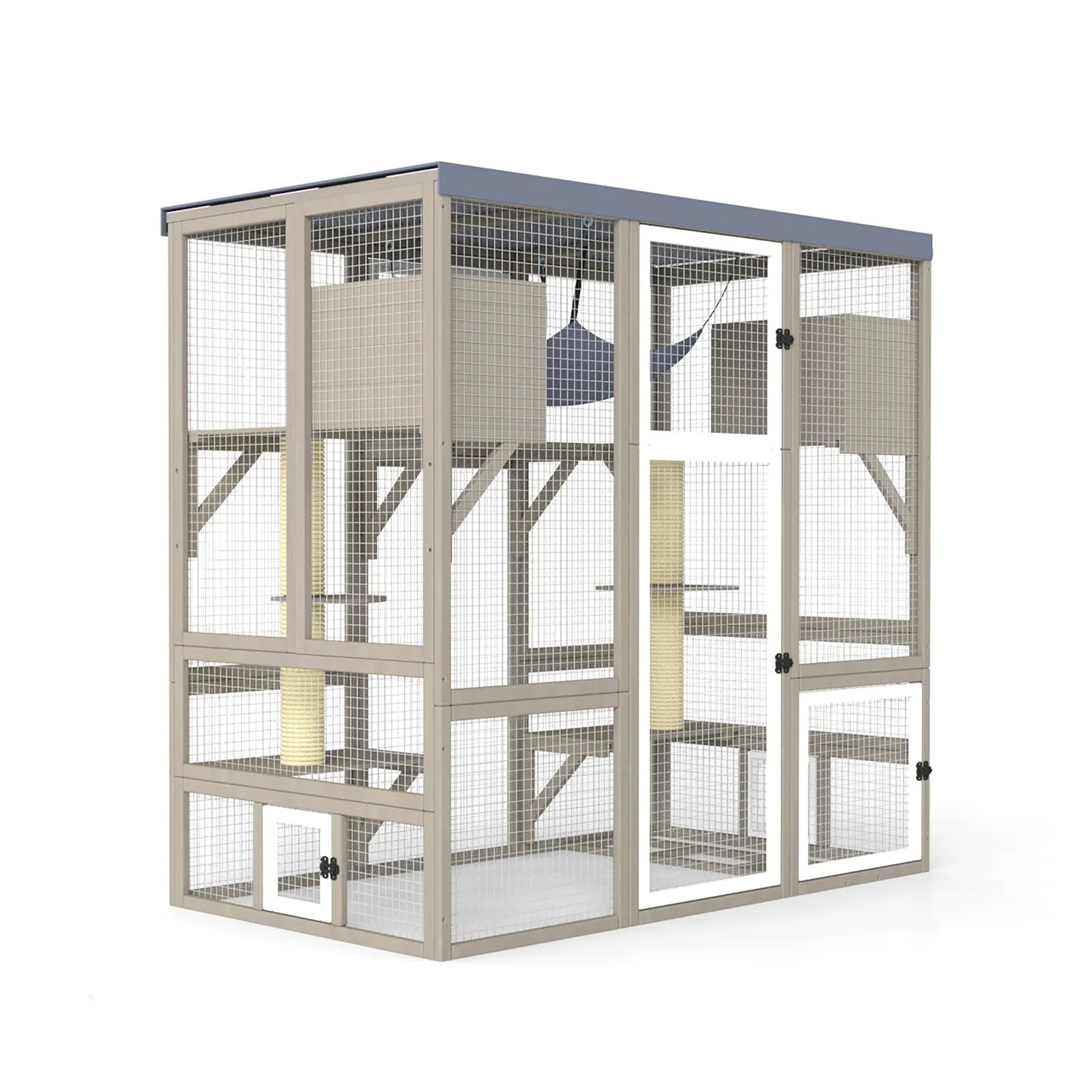 Expandable Multi-Cat Catio with 7 Platforms,2 Rooms, A Hammock & 2 Scratch Posts-PET91