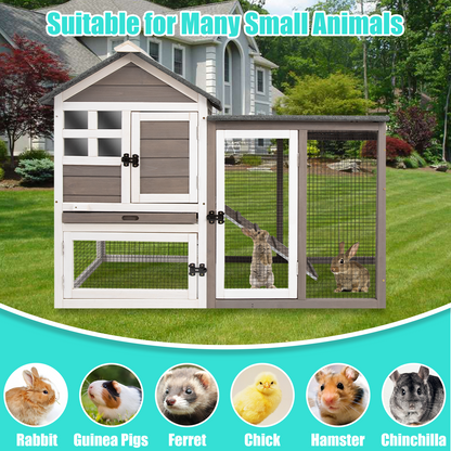 PETSCOSSET Rabbit Hutch Bunny Cage Indoor, Two-Story Large Rabbit Cage Guinea Pig House with Tray, Gray