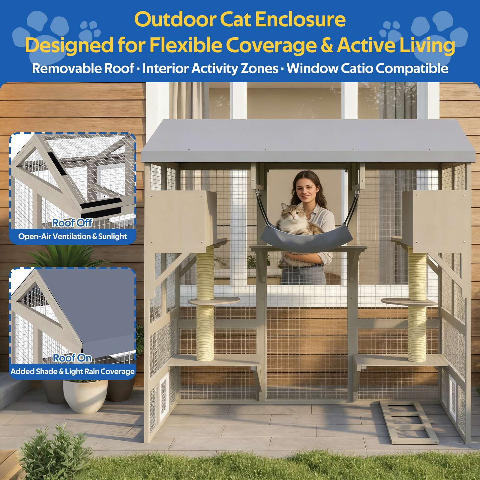 4-Tier Catio Outdoor Cat Enclosure, Large Weatherproof Cat House with Sleeping Condos & Window Access for Multiple Cats