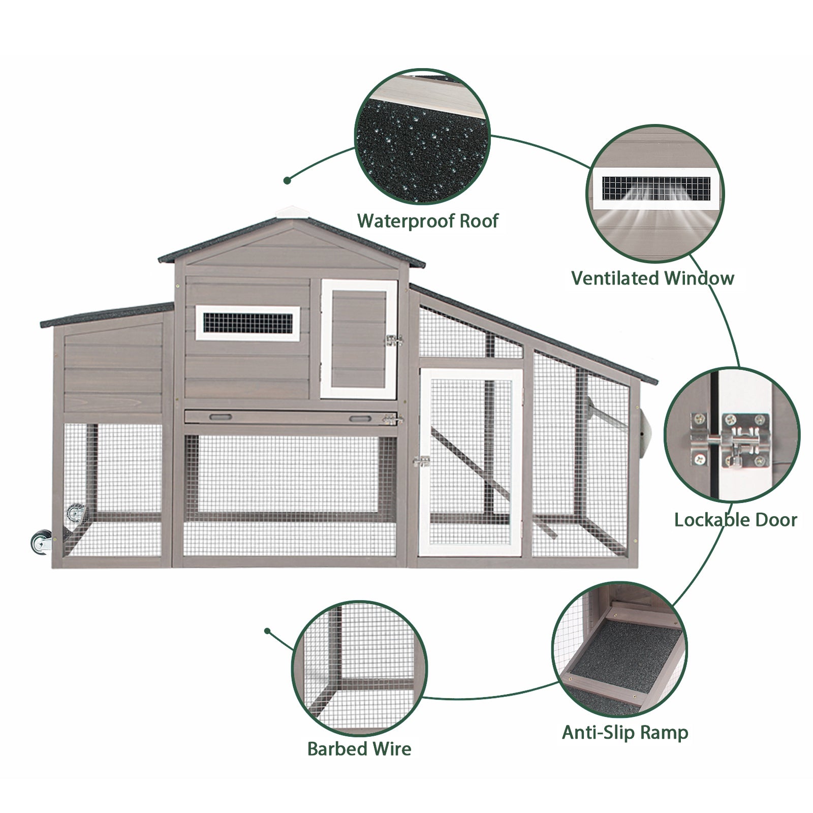 Small Chicken Coop with Run for 2–3 Chickens with Wheels – 01-Gray
