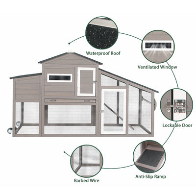 Small Chicken Coop with Run for 2–3 Chickens with Wheels – 01-Gray